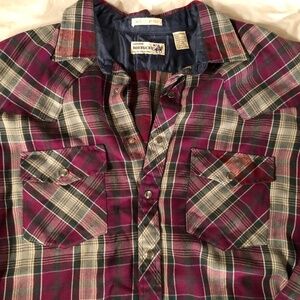 Vintage Roebuck Long Sleeve Maoon plaid light flannel shirt XL